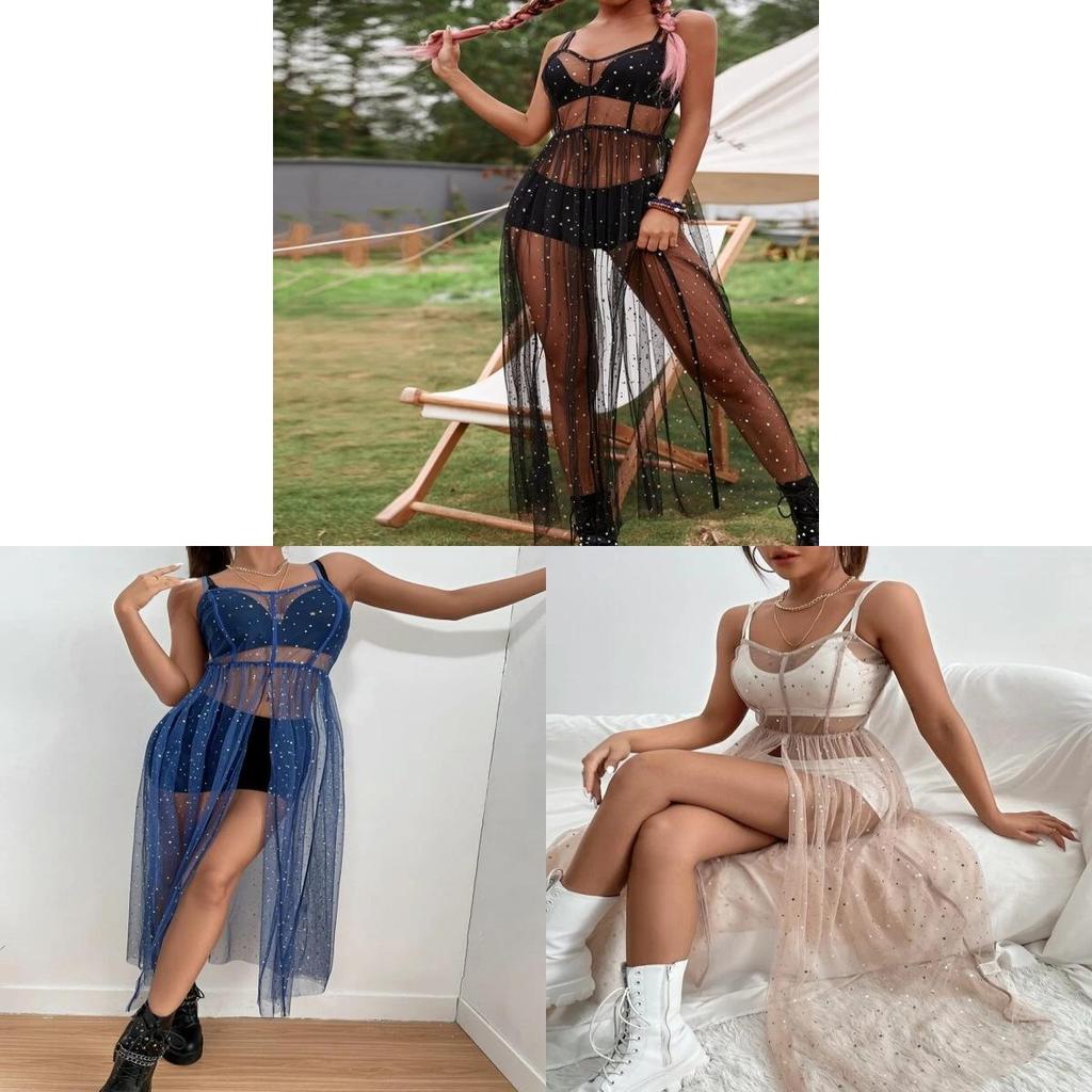 Style Streetwear Mesh Bikini Cover Up Dress With Lace And Star Pattern For Summer Fashion