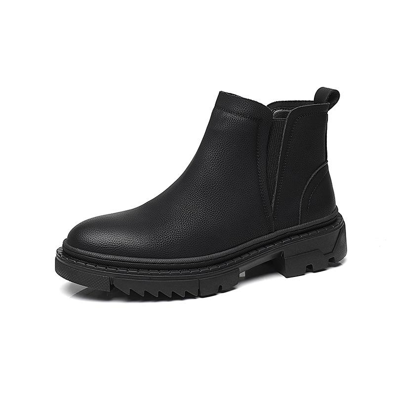 Handschuhstiefel trendige Herrenschuhe mittelhoch rein schwarz Herren High-Top Lederschuhe höhenverstärkende Chelsea Boots Herren Kurzstiefel Lederstiefel
