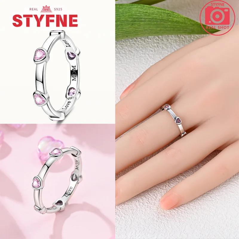 Unendliche Liebe Schmuck Schwarz & Rosa Herz Glänzende Zirkon Ringe Mode Neu 925 Silber Damenringe für Valentinstagsgeschenk