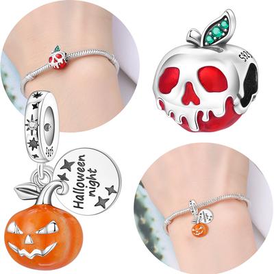 Breloques Cuivre Original Citrouille Lumineuse Camion Pendentif Halloween Crâne Rouge Perles Pomme Convient Bracelet Femmes Bijoux Bricolage Cadeau