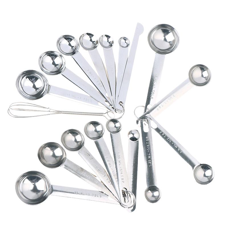 4/6/8Pcs Set Stainless Steel Measuring Spoon Cup With Scale Measuring Ruler Egg Beater Spoon Outdoor Tableware