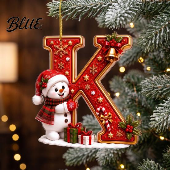 Weihnachtsdekoration für den Innenbereich Niedlicher Schneemann Buchstabe Weihnachtsbaumschmuck 2D Flach Personalisiert A-Z Alphabet Weihnachten Feier Zubehör Acryl Hängender Anhänger