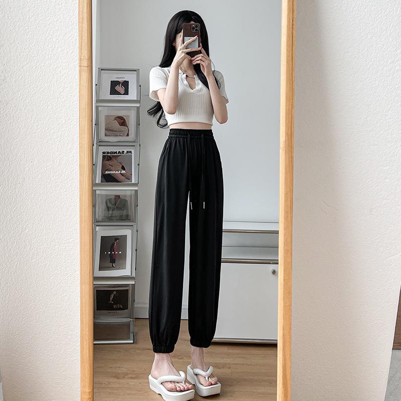 

Sweatpants, black sunscreen pants, women s summer thin loose casual leggings, small nine-point ice silk quick-drying S- (recommended 80-47.5 kg) чорний
