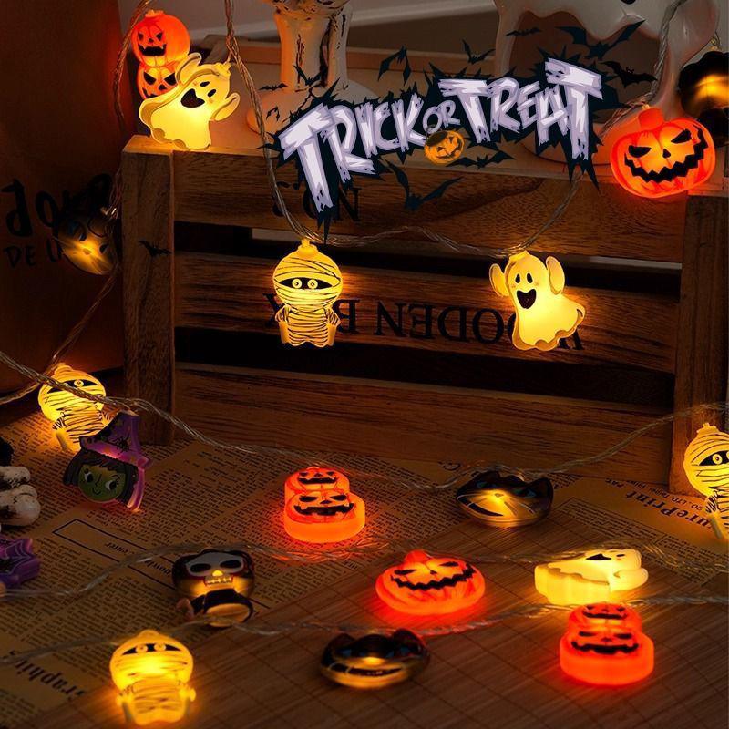 Halloween LED String Lights: Pumpkin, Bat, Devil, & Colorful Prints for Festive Decor