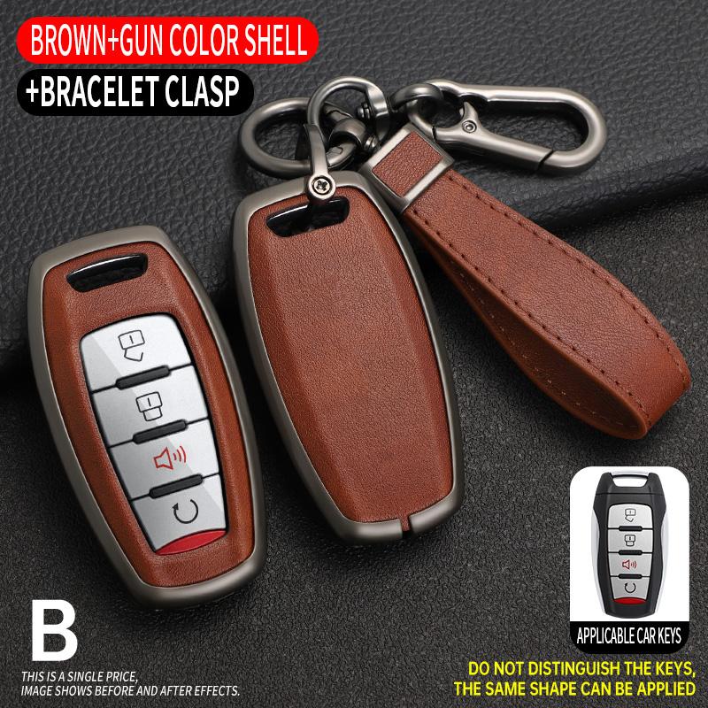 Zinc Alloy+Leather Auto Smart Key Fob Cover Case Protective Housing Remote Fit For Great Wall Poer GWM Vanguard Auto Key Fob Decoration Housing