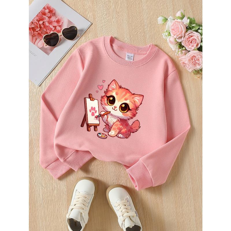 European sizes Kids' Casual Sweatshirt Printed Round Neck Pullover, Kids' Fashion Sweatshirt Featuring Adorable Animal Prints, Casual Comfortable