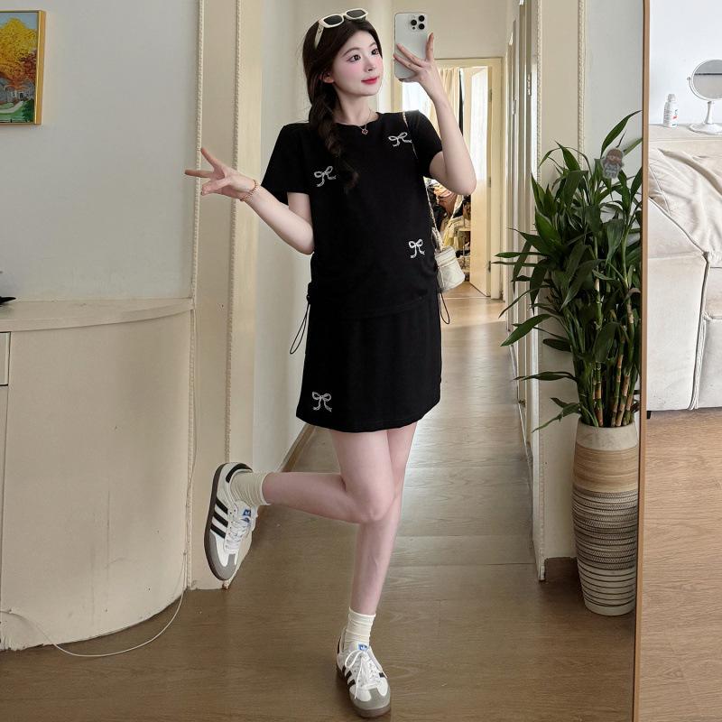

2026 Summer Maternity T-shirt & Drawstring Skirt Set L