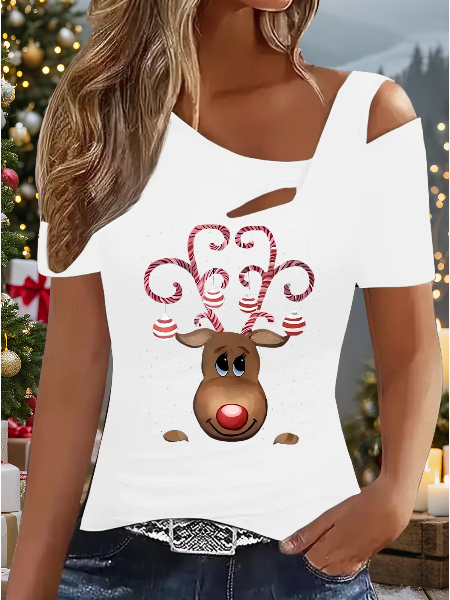 

Женский Новый Повседневный Топ Рождество Хэллоуин Рождественский Подарок Топы Рубашка Блузка XXL белый