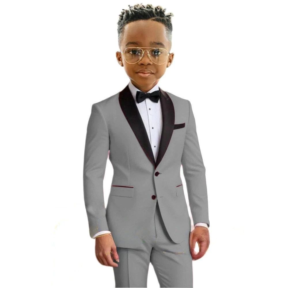 Completo Grigio da Ragazzo Set 2 Pezzi Giacca Pantaloni Smoking da Bambino per Matrimonio Vestito Festivo Blazer da Ragazzo Abbigliamento Personalizzato