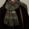 Vintage Green Plaid Tassel Scarf Women Imitation Cashmere Thickened Warmth Autumn Winter Shawl Wrap Scarves Pashmina