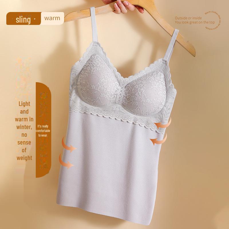 Colete feminino de veludo de dupla face com almofadas no peito, forro de seda e cashmere e roupa íntima térmica de renda sem costura