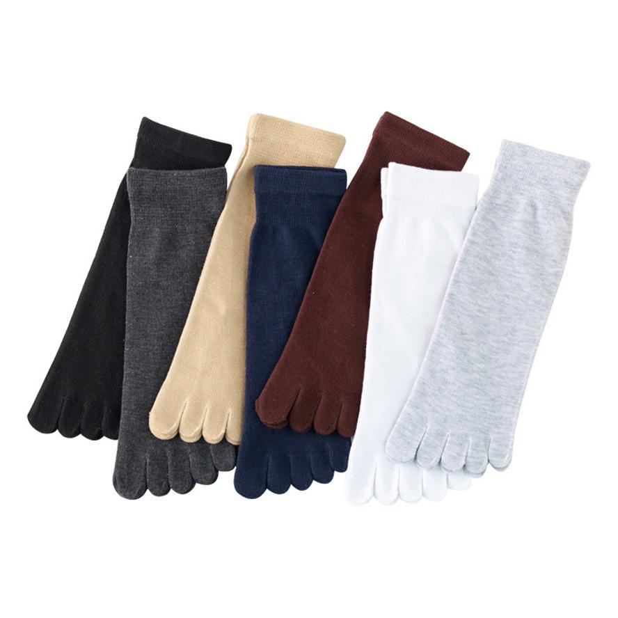 1 Pair Men's Four-Finger Socks Seasonal Mid-Calf Separated Toe Socks Sweat-Absorbing Breathable Solid Color Casual Cotton Socks