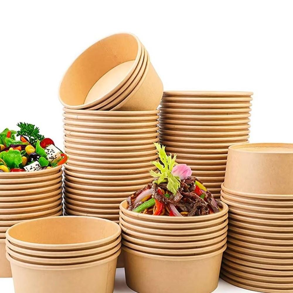 10PCS New Disposable Kraft Paper Bucket Bowl 8oz/12oz/12oz Hot Soup Bowl Takeaway Packing Boxes with Lid Kraft Paper Lunch Box