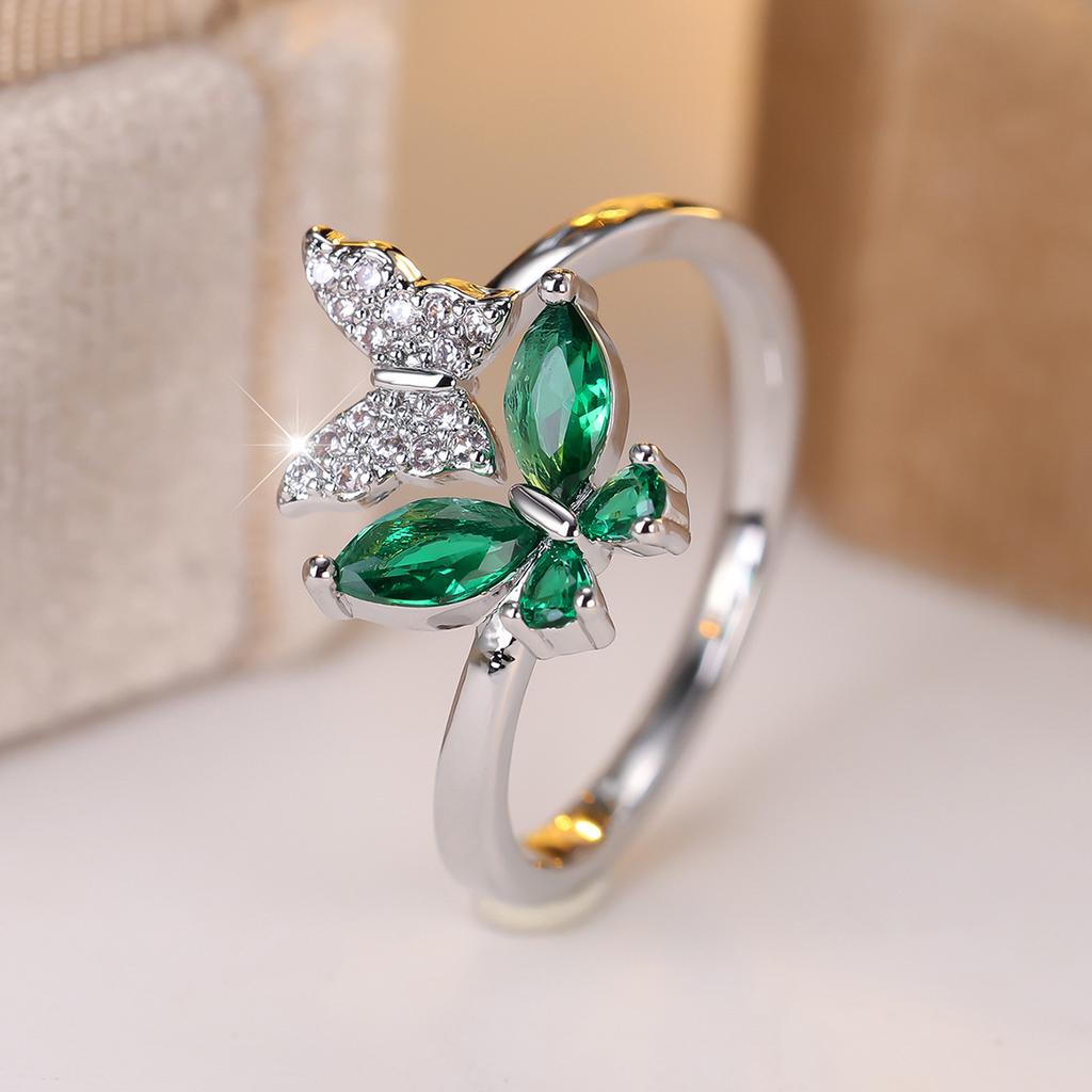 European and American New Butterfly Shaped Ring with Micro Inlaid Zircon and Adjustable Opening for Trendy Jewelry