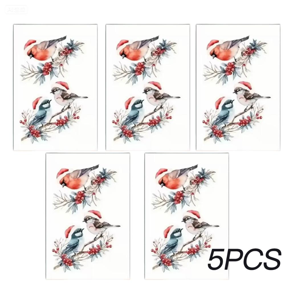 1-5Pcs Christmas Bird And Tree Branch Window Static Stickers Waterproof Suitable For Household Kitchen Workspace Festive Christmas Decoration