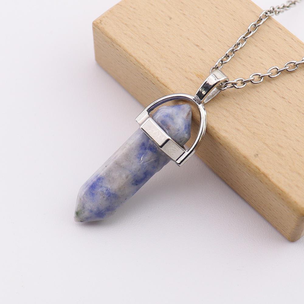 Handmade Amethyst Rose Quartz Hexagonal Pillar Pendant Necklace (N760)
