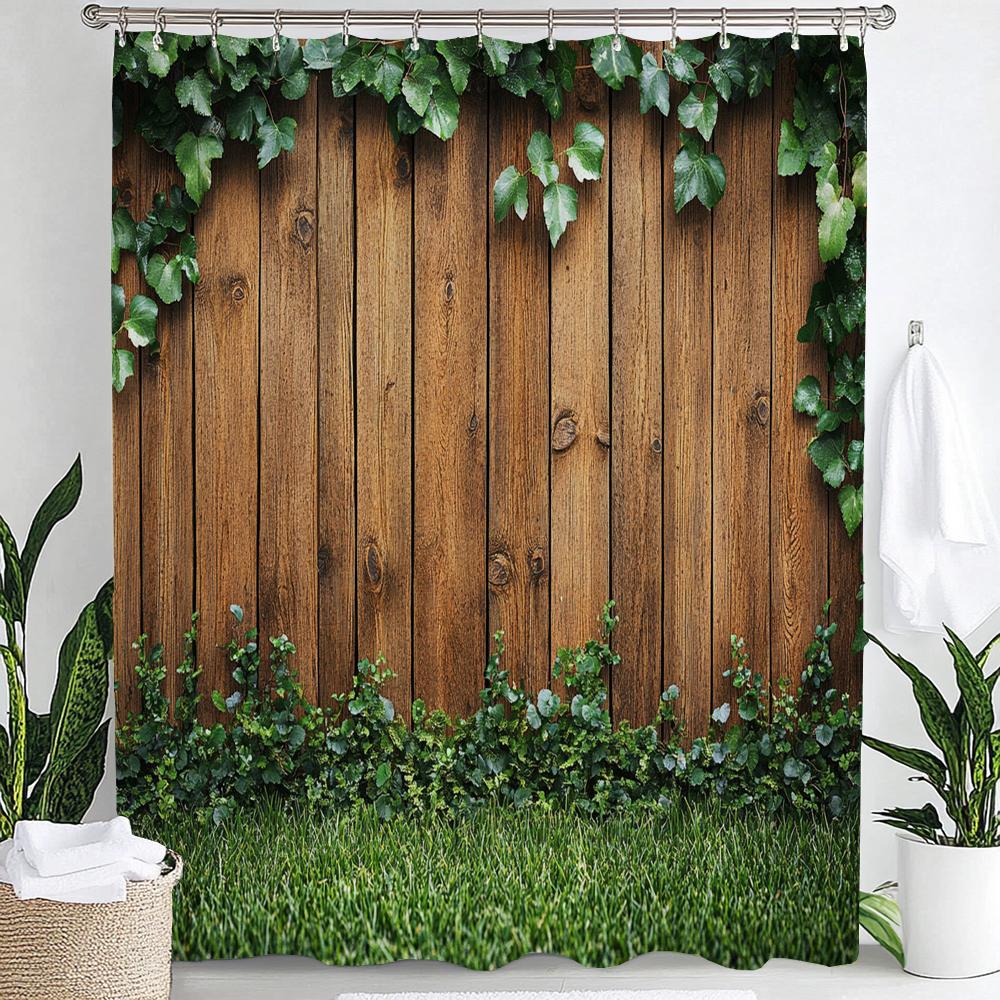 

1Pc Green Plants On The Board Print Shower Curtain Partition Privacy Hanging Curtain Home Decoration Curtain With Hooks W60H190(CM)-1 Pcs