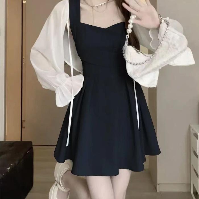 Douyin popular fresh solid color cross-strap suspender skirt girly fashion foreign style waist thin dress