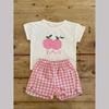 Korean 2026 Kids' Summer Fruit Tee & Plaid Shorts Set