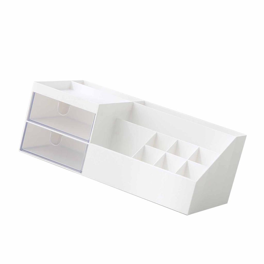 Makeup Organizer Large Capacity Multifunctional Cosmetic Storage Box with Drawers for Countertop Ivory White