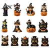 Cartoon Cat Figure Vintage Halloween Wooden Figurine, Rustic Witch Zombie Owl Frog Tabletop Festive Room Ornament Ornament, Farmhouse Tiered