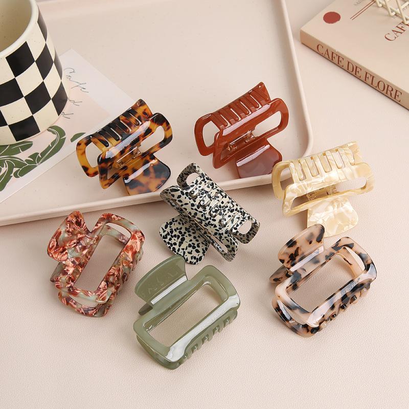 

New Acetate Square Hollow Out Big Claw Clips for Women Solid Color Leopard Pattern Shark Clip Female Hair Accessories one size морилка 19 красный
