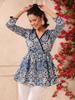Lurex Blue Floral Printed V Neck Cotton Top
