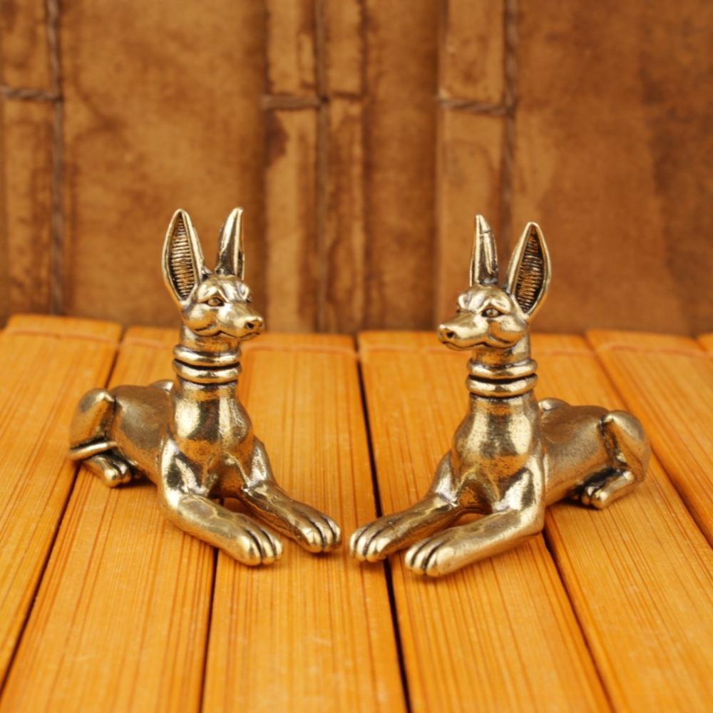 Retro Brass Dog Statue Wealth Zodiac Animal Tea Pet Cultural Decor Craft Table Ornament Decorative Figurines Home Accessories