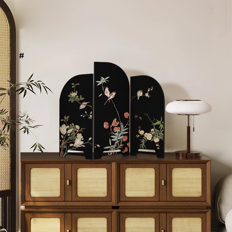 Vintage Bamboo Ink Pattern Desktop Ornament - Retro Chinese Style Decoration