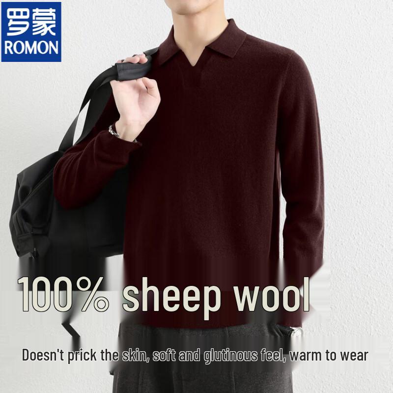 ROMON Men's Premium 100% Wool Collared Pullover Sweater