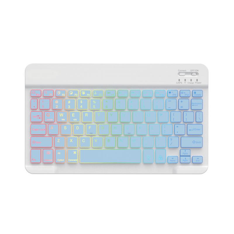 Russian Backlit Bluetooth Keyboard and Mouse, Compatible with iPad, Phones, Tablets, featuring Spanish and Arabic Layout with Seven-Color Lighting.