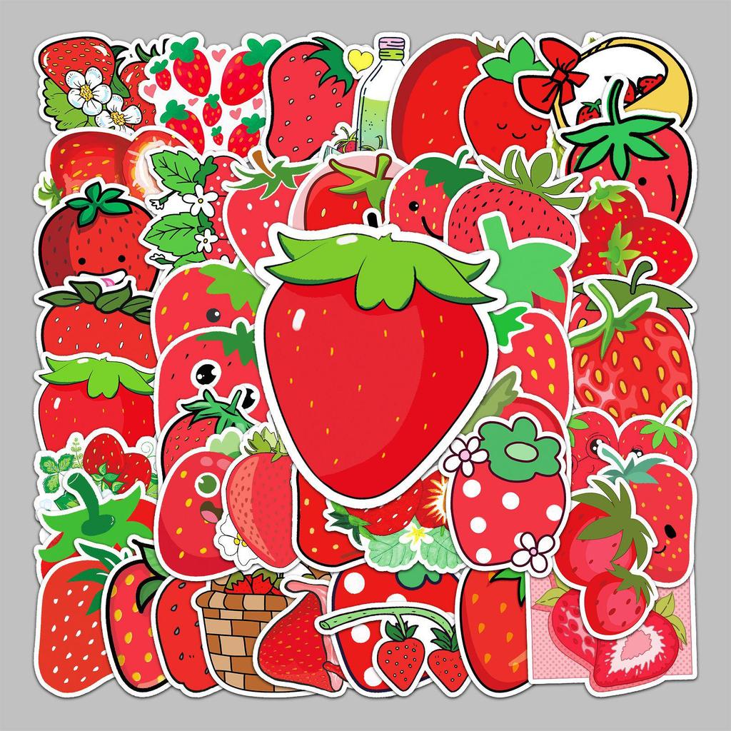 50 Strawberry Fruit Suitcase Stickers - Creative Waterproof Cartoon Decorations for Scooters, Computers, and Tablets