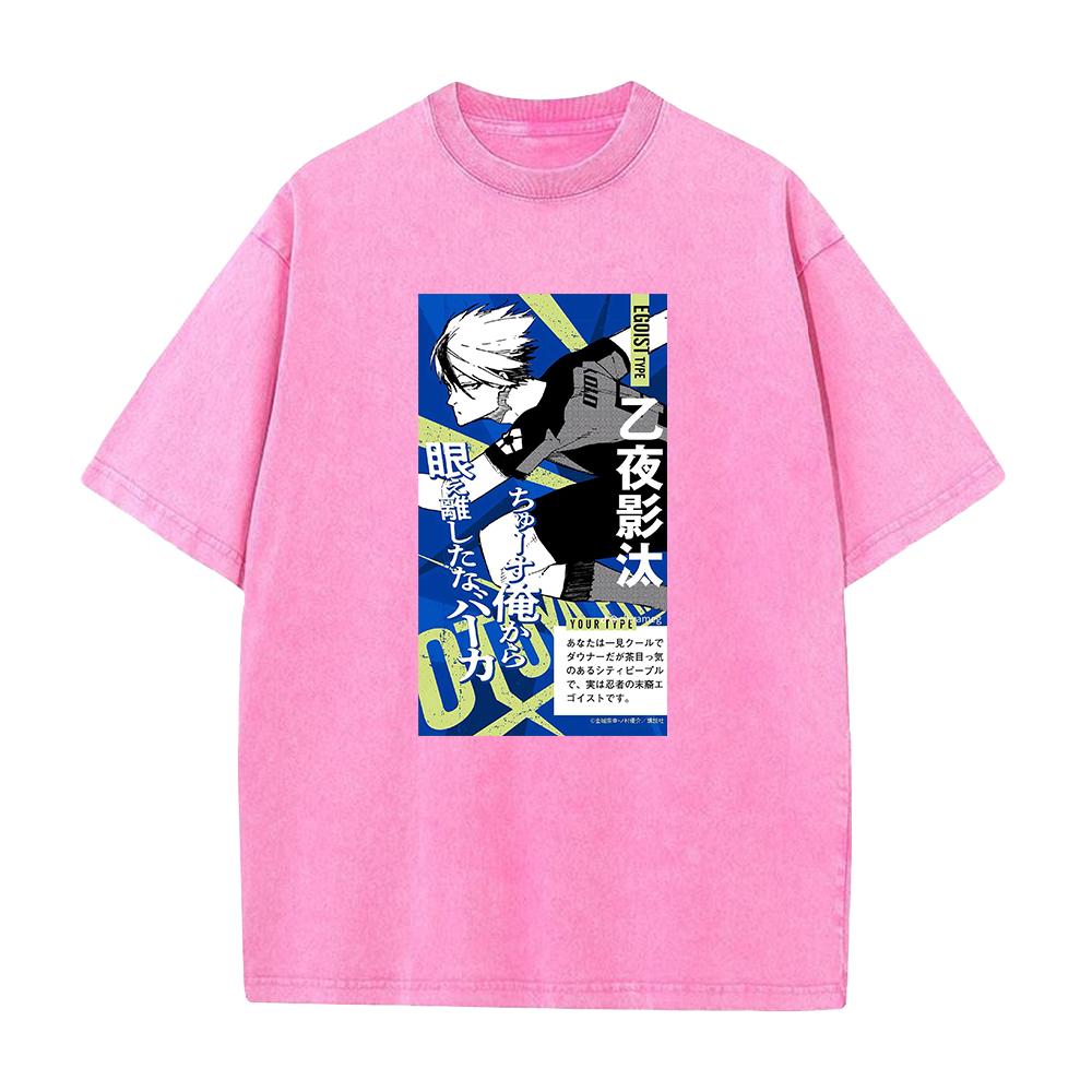 Hot Anime BLUE LOCK Eita Otoya Graphic Washed T-shirt Men Cotton Oversized Tshirts Street Tee Harajuku Male Vintage T Shirt