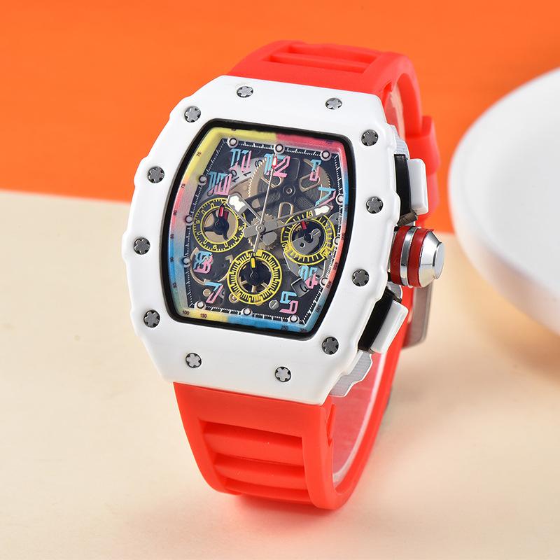 Barrel-shaped colorful hollow versatile men's quartz watch spot fashion sports hollow quartz men's watch wholesale
