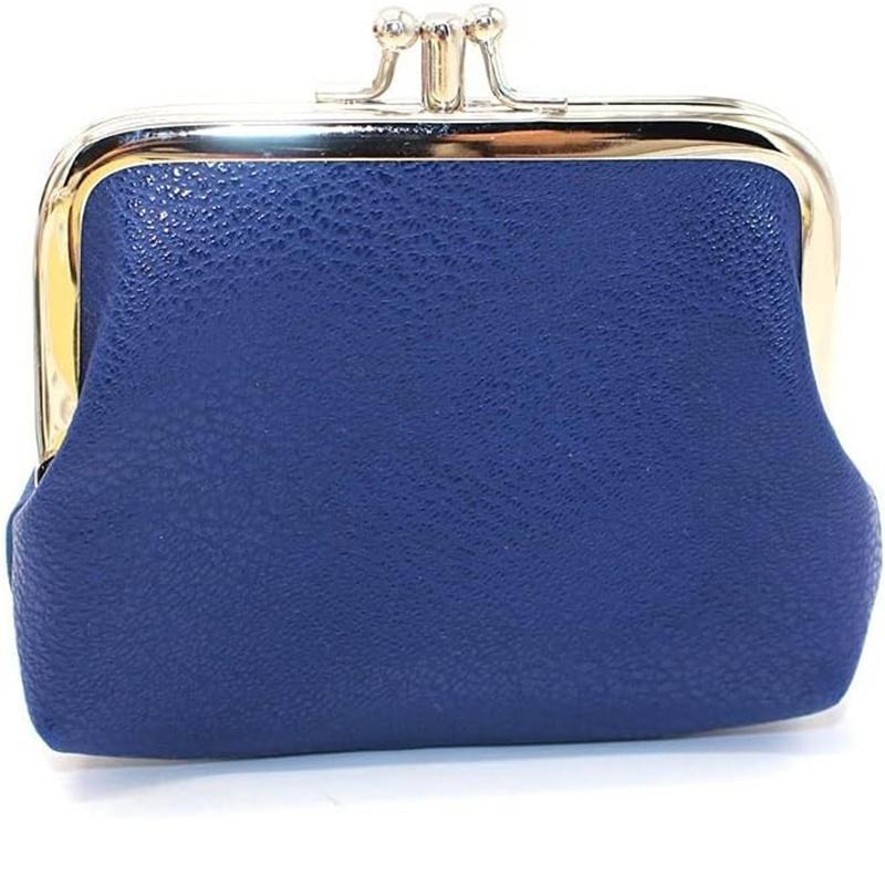 Cute Clip Lock Women's Coin Purse Retro Solid Color Bifold Kiss Lock Small Wallet Simple PU Leather Lipstick Portable Pocket Bag