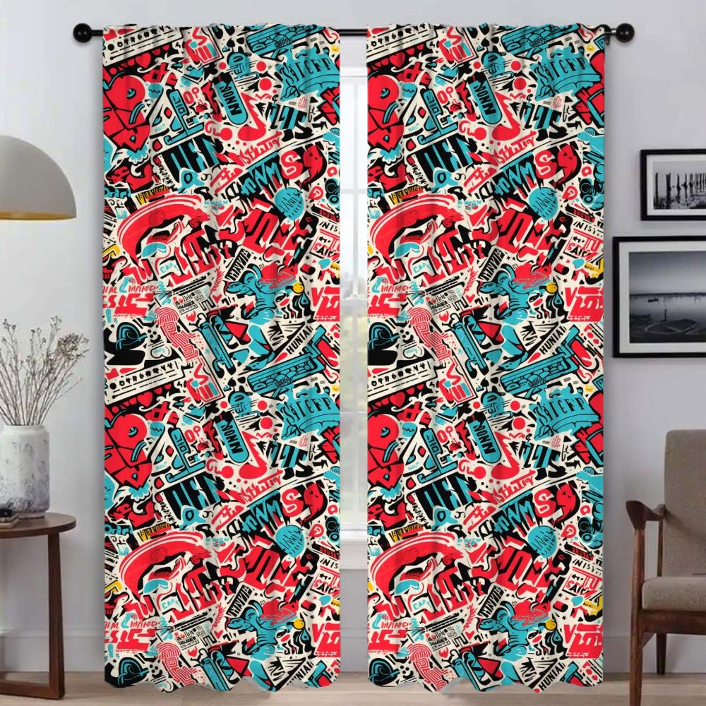 Street Element Graffiti Curtains for Bedroom Blackout Curtain for Room 2 Panel Home Interior Curtains Shades Partition Living