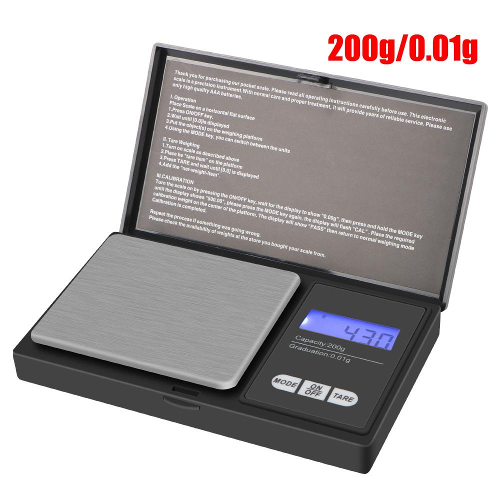 

Высокоточные электрические карманные весы с подсветкой для ювелирных изделий, граммовый вес для кухни, 1 шт., мини-цифровые весы с точным ЖК-дисплеем 200 г-0,01 г чёрный
