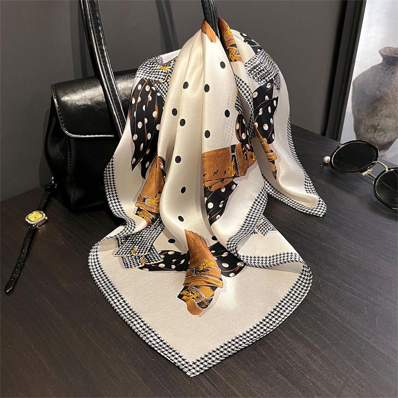 New 100% Real Silk Satin Women Scarf  Flower Printed Foulard Femme Square Head Scarfs Bandana Shawl For Lady Hijab