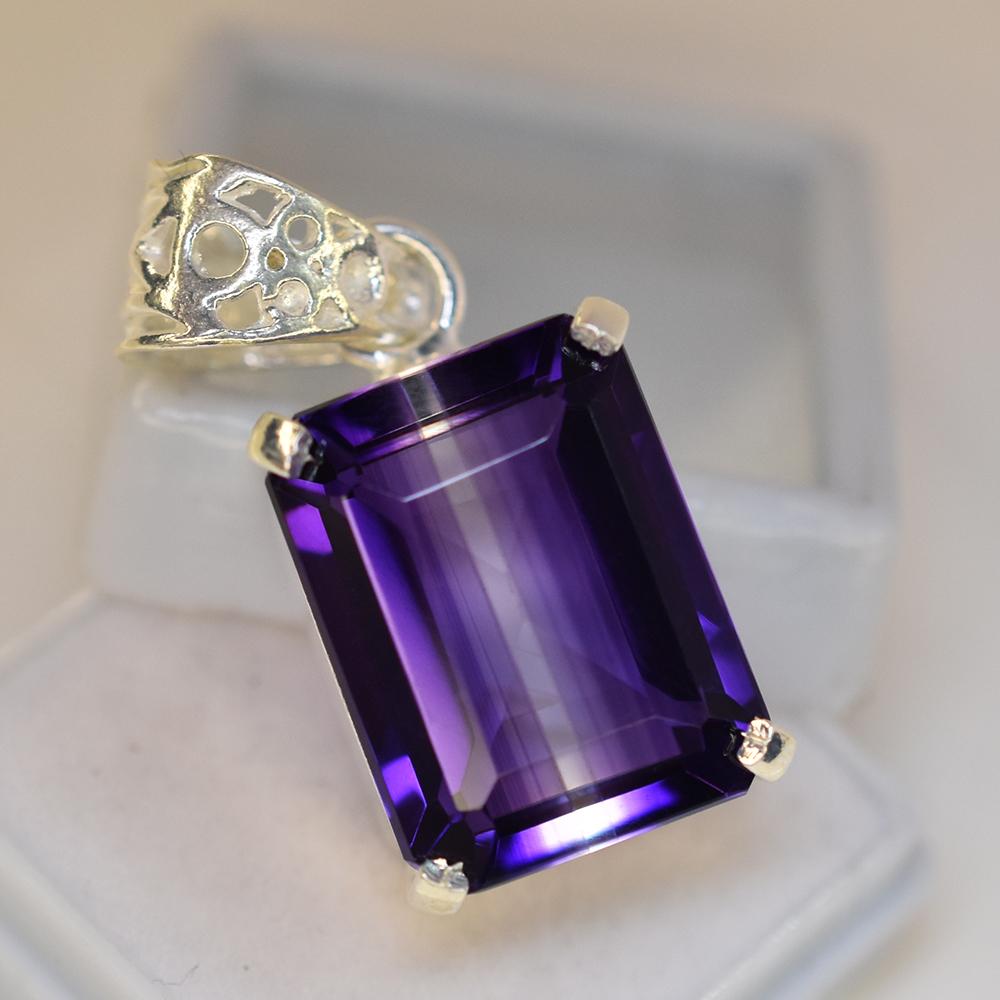 NATURAL Purple Amethyst 31 Ct CERTIFIED Emerald 925 Starling Silver Gems Pendant MY.PD-30-NS