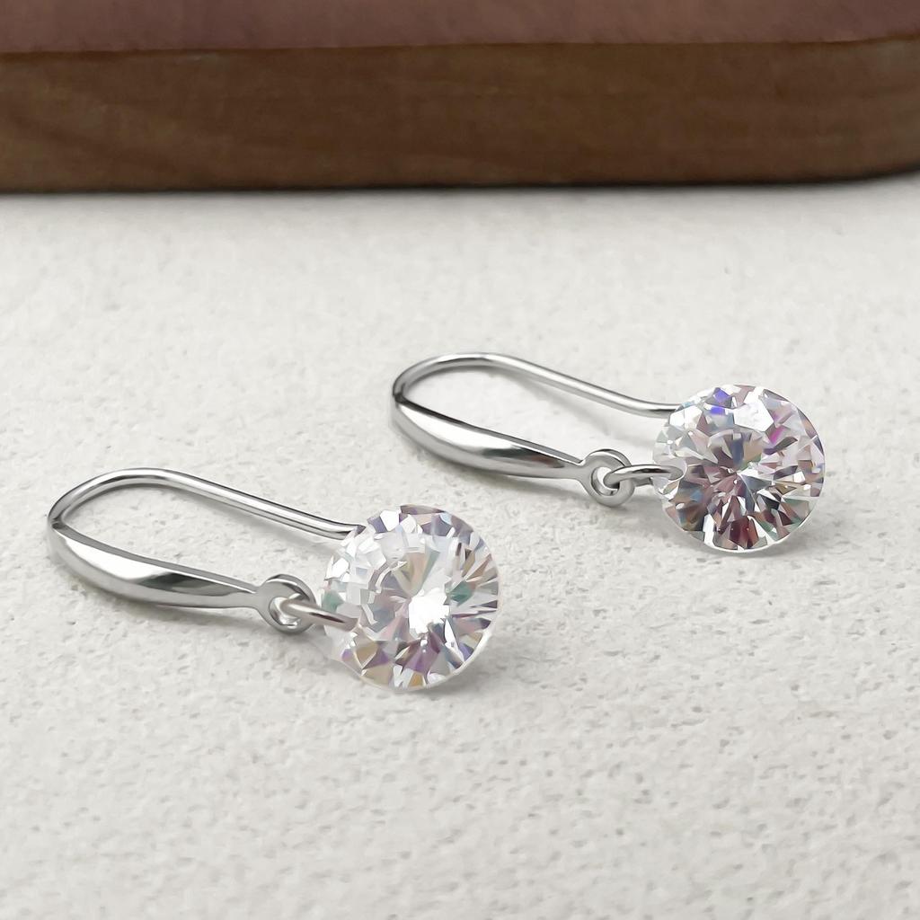 Korean-Style S925 Sterling Silver Earrings with Cubic Zirconia and Raw Stone - Simple, Fashionable, Personalized Design