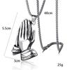Titanium Steel Prayer Pendant, Buddha Hand Pendant Necklace, Men's Hang Tag, Hands Clasped Together
