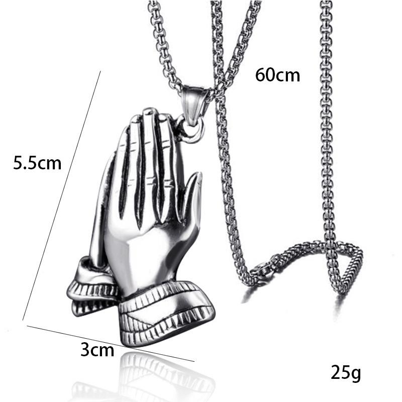 Titanium Steel Prayer Pendant, Buddha Hand Pendant Necklace, Men's Hang Tag, Hands Clasped Together