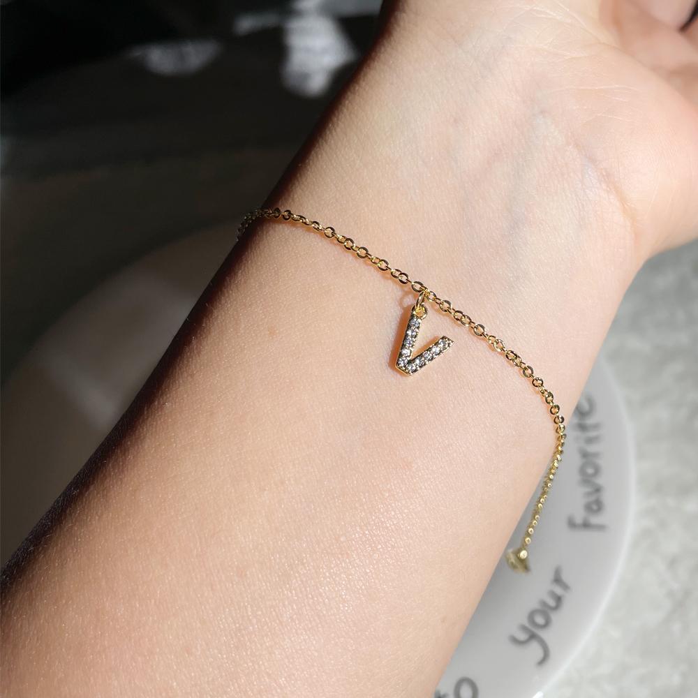 Classic Pave Zirconia A-Z Letter Bracelet Women Fashion 26 Initials Stainless Steel Chain Charm Bracelet For Women Jewelry Gift