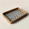 Vietnamese Handwoven Rattan Tray Seashell Serving Fruit Dessert Tea Set Storage Decor