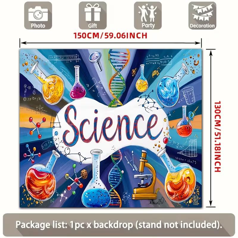 2D Science Fair Photo Backdrop,  Science  with Lab Equipment Themed Party Background 47.2x31.5inch/120*80cm