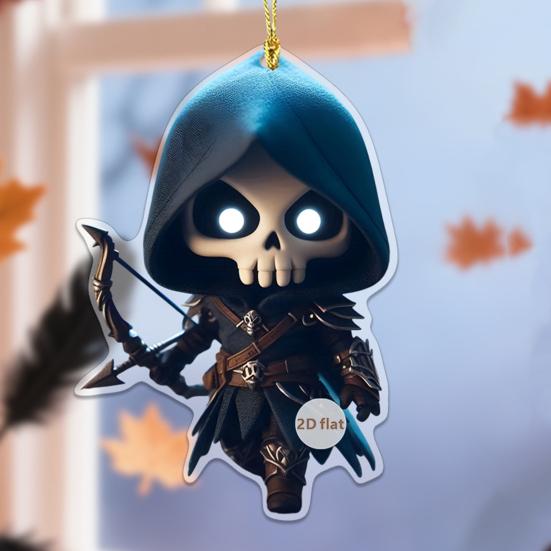 Cloak Skeleton Man Pendant 2D Flat Acrylic Bag Charm Car Rearview Mirror Ornament Halloween Christmas Tree Decoration
