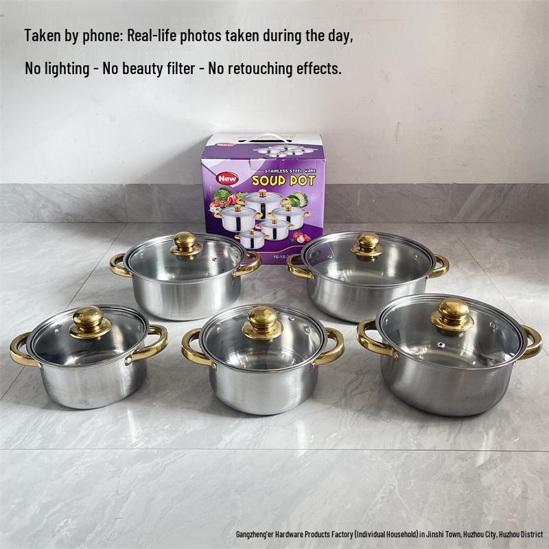 Stainless Steel 10-Piece Cookware Set: Thickened Milk and Soup Pots, Ideal Gift