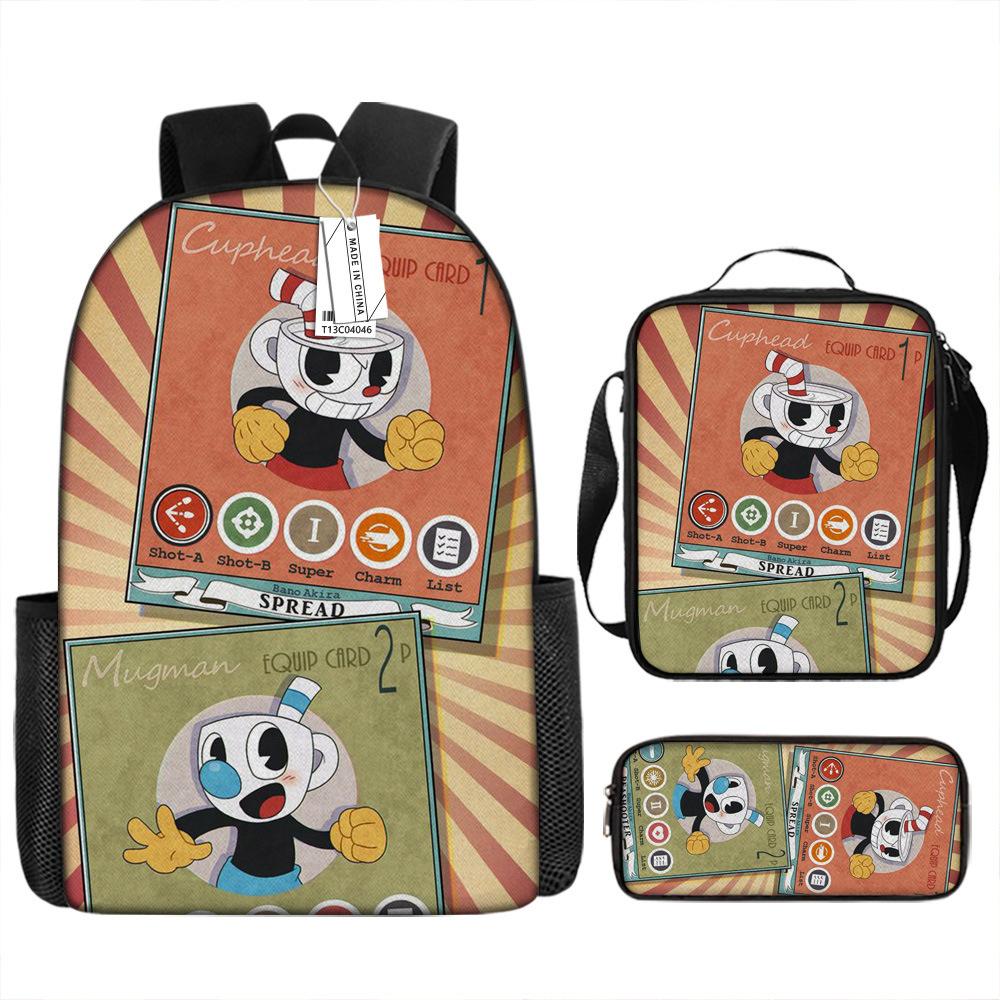 Popular New Teacup Head Cuphead Student Schoolbag Boys Backpack Backpack Satchel Bag Pencil Case Waterproof