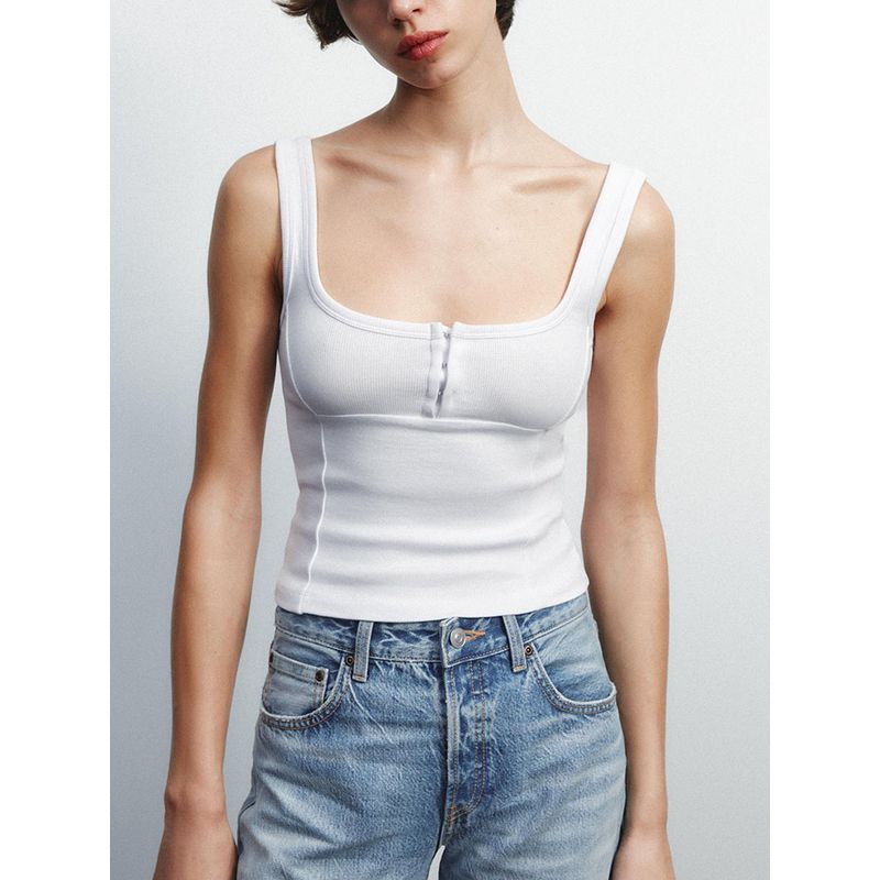 Za2025 Spring New Women's Clothing Silm Press Ornament Shoulder Strap Minimalist Easiest for Match Round Neck Camisole Tops 4424312