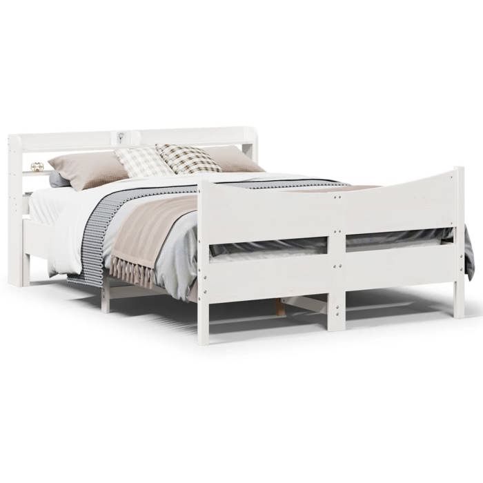 VidaXL Bed Frame with Headboard White 160x200 Cm Solid Pine Wood, Slat Base, Double Bed Frame, Wooden Bed Frame 3307039